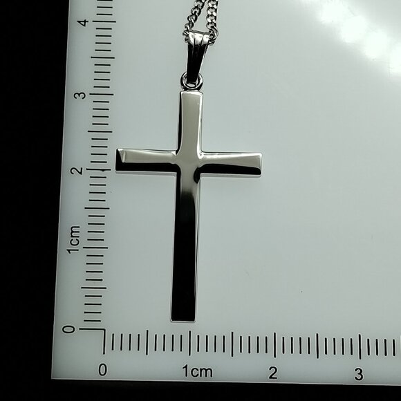 Sterling  Polished Cross Pendant Necklace - Picture 9 of 14